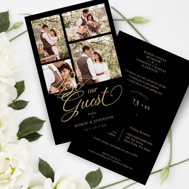 Budget Black Trendy Collage 4 Photos Fancy Script (Créateur téléchargé)