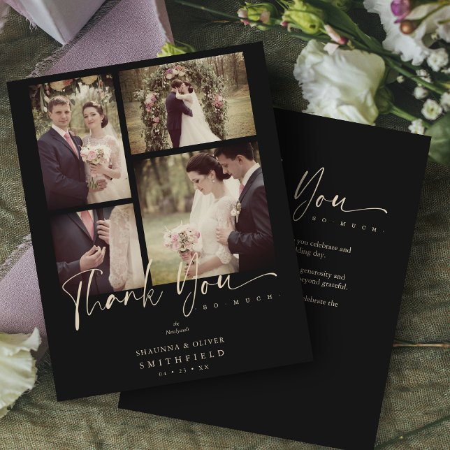 Budget Black Trendy Collage Mariage 4 Photos Merci (Créateur téléchargé)