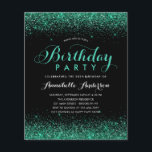 Budget Black Turquoise Green Parties scintillant N<br><div class="desc">Glam moderne Turquoise Vert Parties scintillant Étincelle Élégante Script Calligraphie Tout âge Anniversaire Invitation</div>