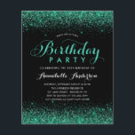 Budget Black Turquoise Green Parties scintillant N<br><div class="desc">Glam moderne Turquoise Vert Parties scintillant Étincelle Élégante Script Calligraphie Tout âge Anniversaire Invitation</div>