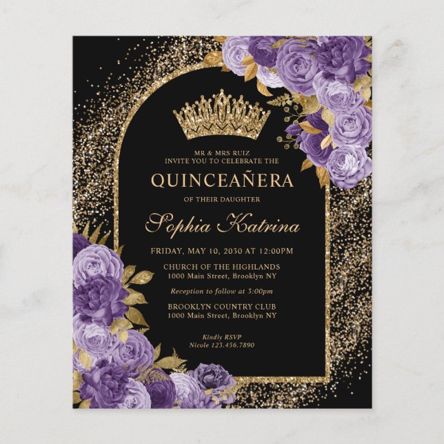 Budget Black Violet Or Floral Quinceanera (Devant)