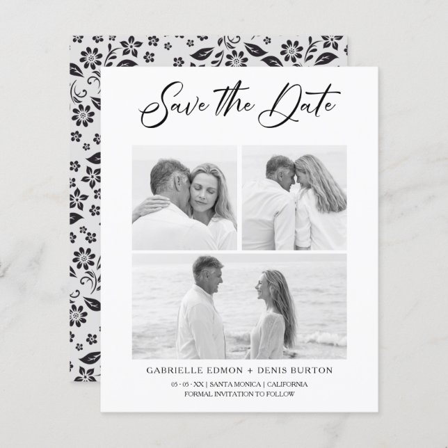 Budget Black White Floral 2 Photos Collage tendanc (Devant / Derrière)