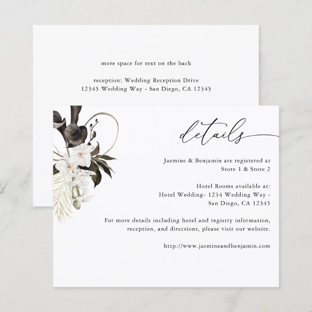 Budget Black & White Floral Beach Détails (Devant / Derrière)