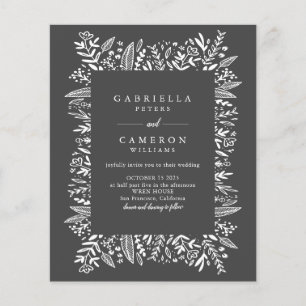 Budget Black White Floral Line Art Wedding Invitat