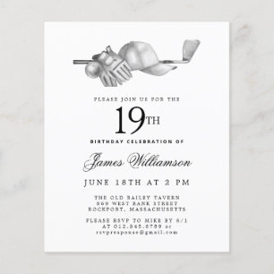 Budget Black White Golf 19e anniversaire Invitatio