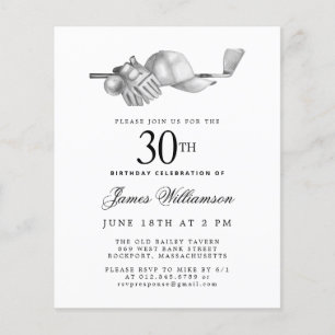 Budget Black White Golf 30th Birthday Invitation