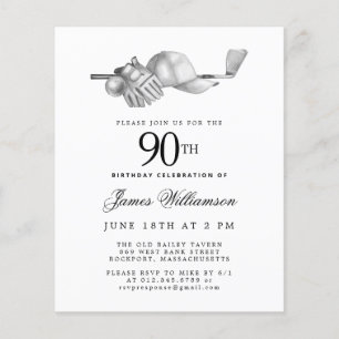 Budget Black White Golf 90e anniversaire Invitatio