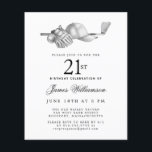 Budget Black White Golf Invitation 21e Anniversair<br><div class="desc">Elégante invitation d'anniversaire en noir et blanc pour un golfeur. Le top de l'invitation est décoré d'accessoires de golf - un club de golf, balle de golf, casquette et gants. L'aquarelle crée une esthétique traditionnelle et classique. Parfait pour un bain d'anniversaire au club ou un jardin barbecue. Tout le texte...</div>
