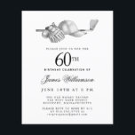 Budget Black White Golf Invitation 60e anniversair<br><div class="desc">Elégante invitation d'anniversaire en noir et blanc pour un golfeur. Le top de l'invitation est décoré d'accessoires de golf - un club de golf, balle de golf, casquette et gants. L'aquarelle crée une esthétique traditionnelle et classique. Parfait pour un bain d'anniversaire au club ou un jardin barbecue. Tout le texte...</div>
