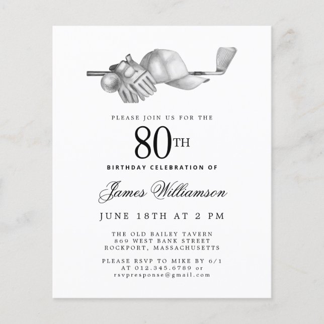 Budget Black White Golf Invitation d'anniversaire  (Devant)