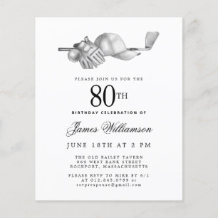 Budget Black White Golf Invitation d'anniversaire