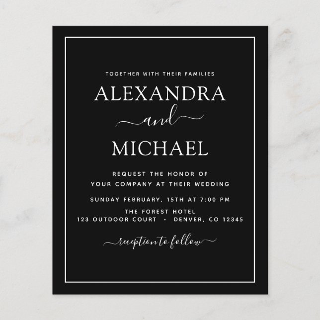Budget Black White Mariage Typographie moderne (Devant)
