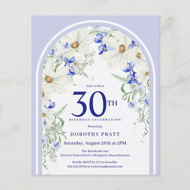 Budget Blanc Bleu Arc Floral 30e Anniversaire Invi (Devant)