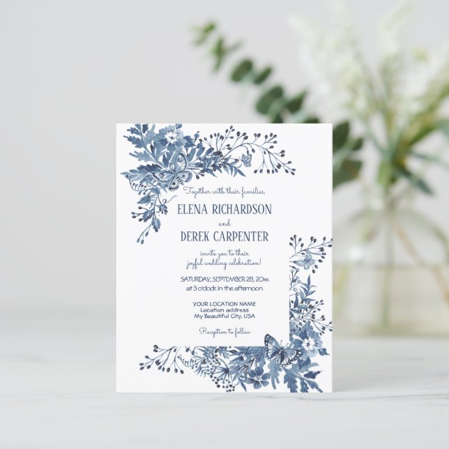 Budget Blanc Bleu Fleur sauvage Oiseau Floral Mari (Debout devant)