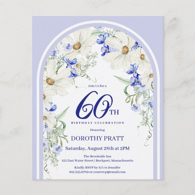 Budget Blanc Bleu Floral 60e Anniversaire Invitati (Devant)