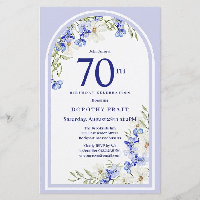 Budget Blanc Bleu Floral 70e anniversaire Invitati (Devant)