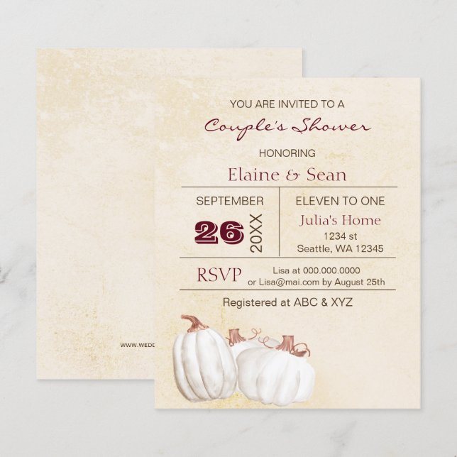 Budget blanc citrouille automne nuptiale de douche (Devant / Derrière)