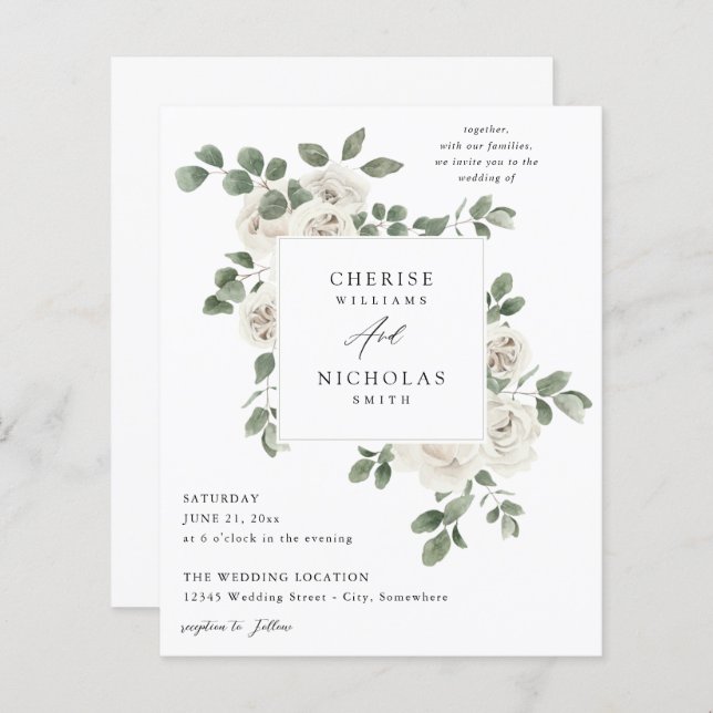Budget blanc doux Floral & Mariage Eucalyptus (Devant / Derrière)