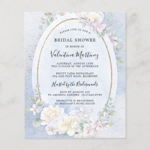 Budget Blanc Floral Bleu Douche nuptiale Invitatio
