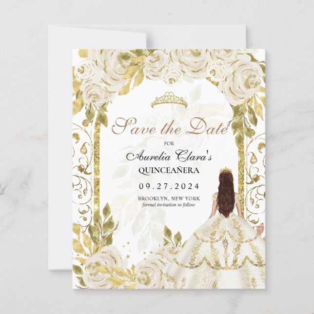 BUDGET Blanc Floral Princesse Or Arc Quinceanera (Devant)