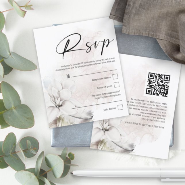 Budget Blanc Floral QR Code Mariage RSVP (Créateur téléchargé)