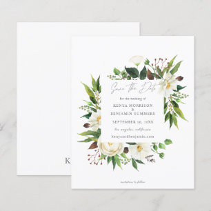 Budget Blanc Floral & verdure Enregistrer la date