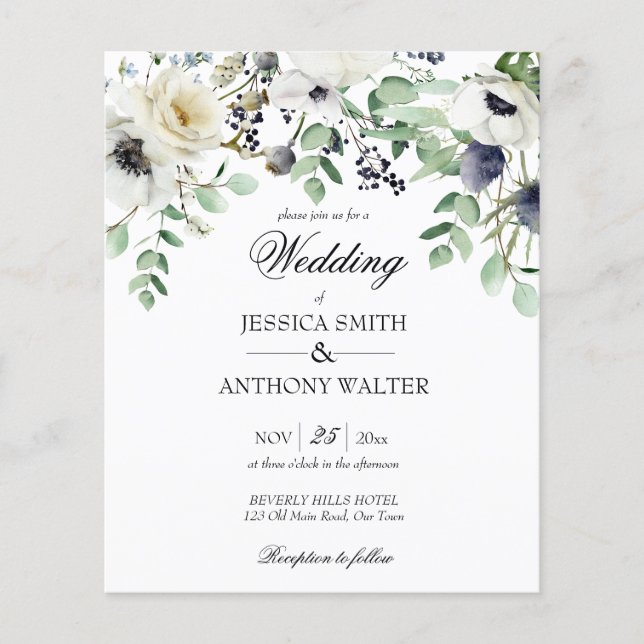 Budget blanc floral vert invite mariage (Devant)