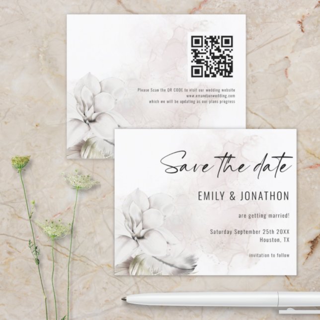 Budget Blanc Florals Mariage QR Code Enregistrer l (Créateur téléchargé)