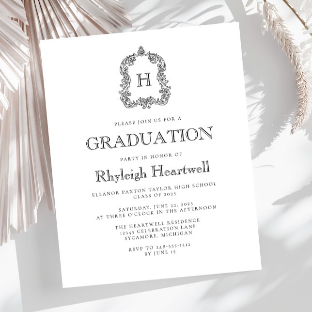 Budget Blanc Monogramme noir Crest Party de gradua (Créateur téléchargé)