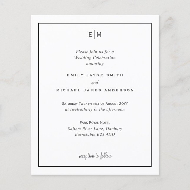 Budget Blanc Noir Moderne Simple Elégant Mariage (Devant)