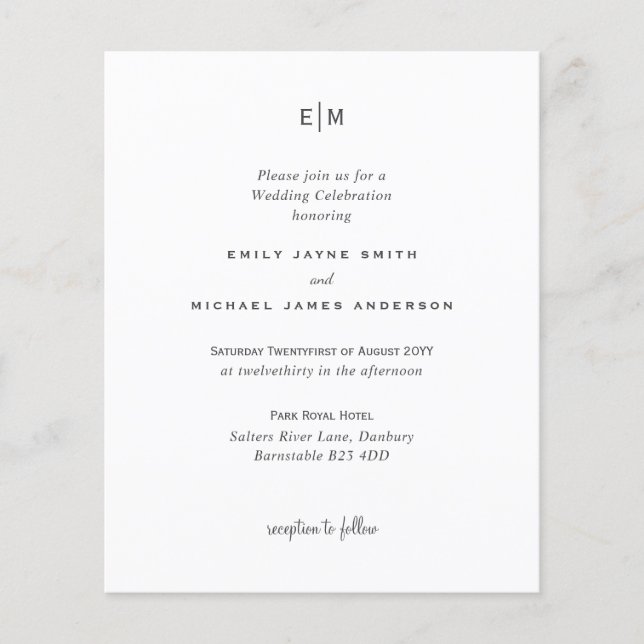 Budget Blanc Noir Moderne Simple Elégant Mariage (Devant)