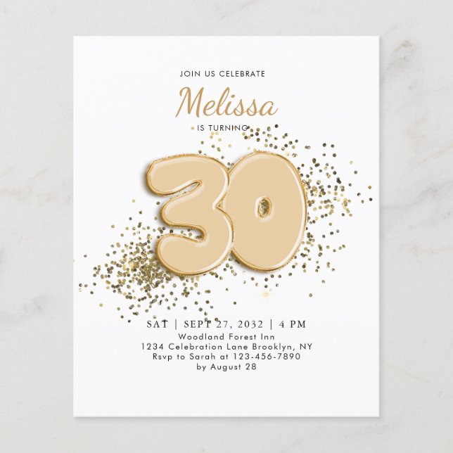 BUDGET Blanc Or 30e Ballons Confetti Anniversaire (Devant)