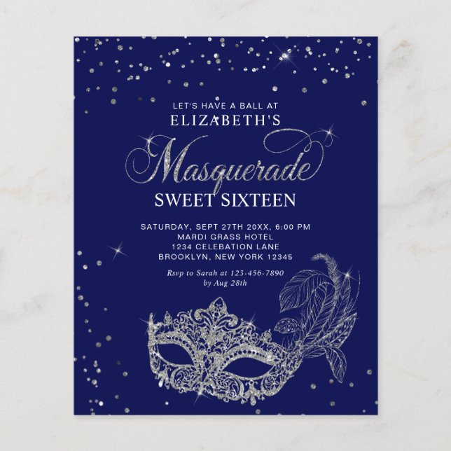 BUDGET Bleu Argent Masquerade Photo Sweet 16 (Devant)