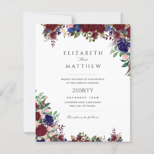 Budget Bleu Bourgogne Roses Floral Mariage Invite