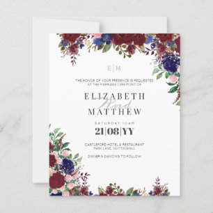 Budget Bleu Bourgogne Roses Moderne Mariage Invite