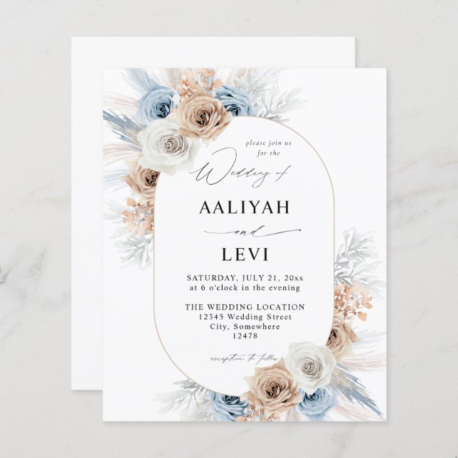 Budget bleu et beige Boho Mariage floral 2 (Devant / Derrière)