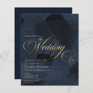 BUDGET Bleu foncé, or Peinture Mariage Invitation