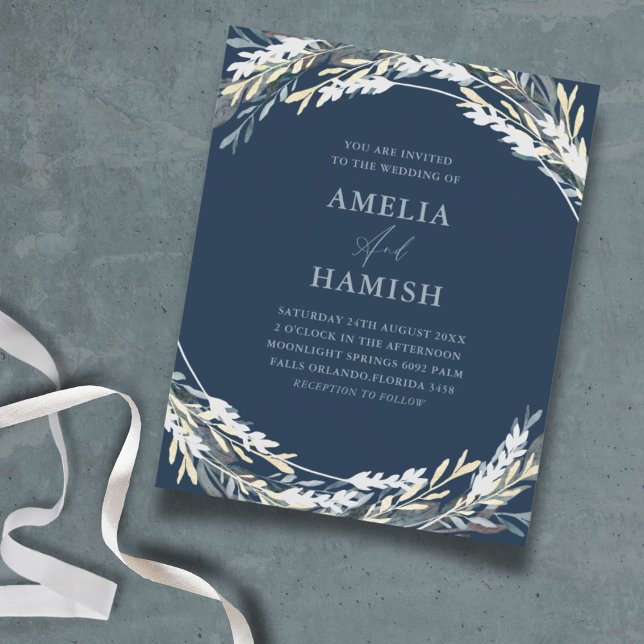 Budget Bleu Mariage d'Hiver Aquarelle Feuillage  (Créateur téléchargé)