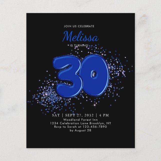 BUDGET Bleu noir 30e Ballons Confetti Anniversaire (Devant)