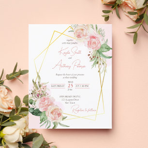 Budget bleu or rose rose floral invitation mariage