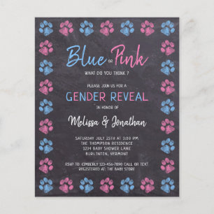 Budget bleu rose Empreintes de pattes Invitation d