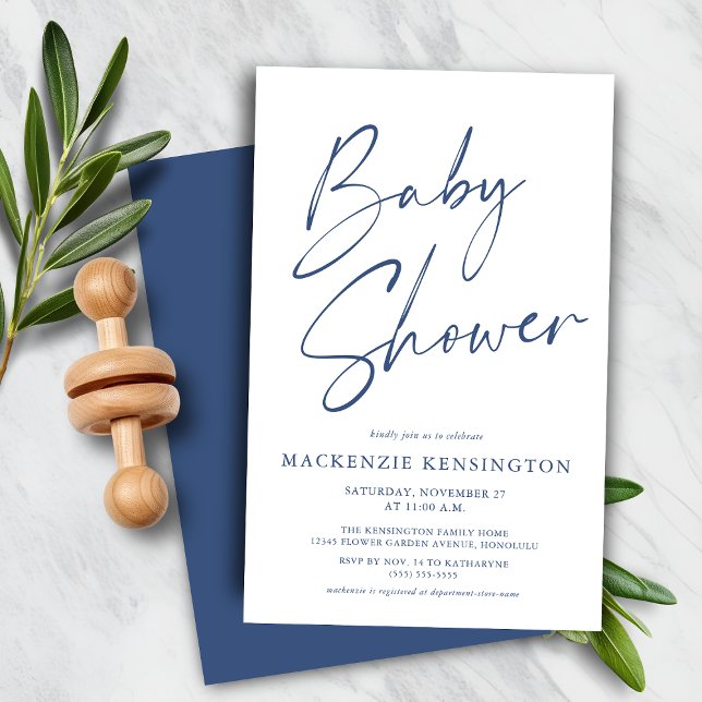Budget Bleu Simple Script Bébé Garçon Douche (Budget Blue Simple Script Baby Boy Shower Invitation )