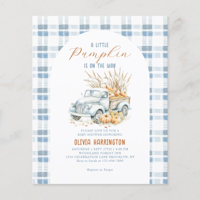 BUDGET Bleu Un petit Citrouille Baby shower de cam (Devant)