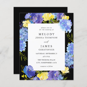 Budget bleu violet et jaune Mariage floral - noir