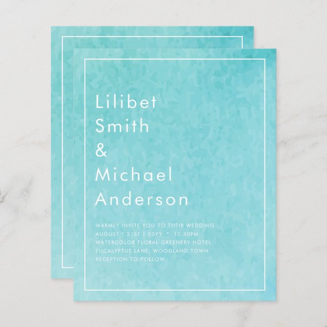 Budget BLIZZARD BLUE Watercolor Plage Mariage (Devant / Derrière)