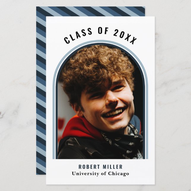 Budget Blue Arch Faire-part de graduation photo (Devant / Derrière)