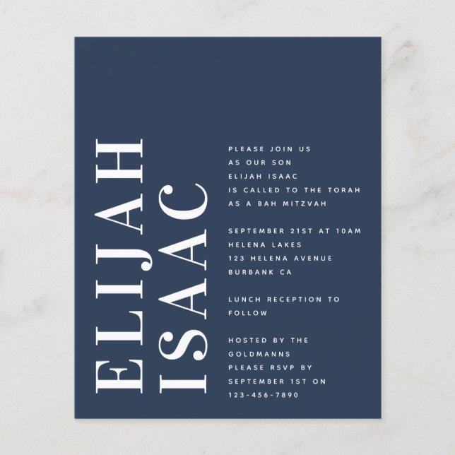 Budget Blue Bah Mitzvah Invitation (Devant)
