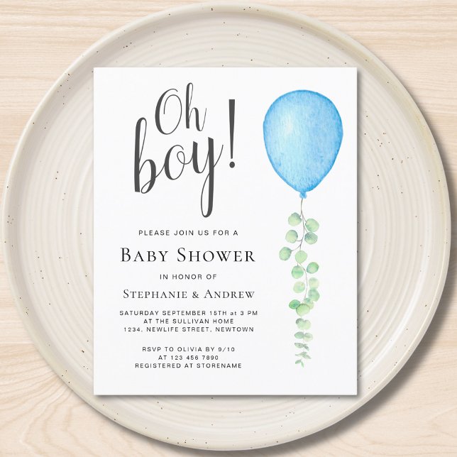 Budget Blue Balloon Couples Baby shower Invitation (Créateur téléchargé)
