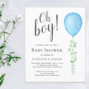 Budget Blue Balloon Couples Baby shower Invitation
