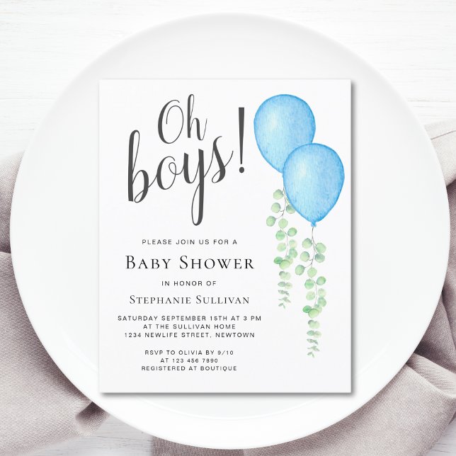 Budget Blue Balloon Twins Baby shower Invitation (Créateur téléchargé)